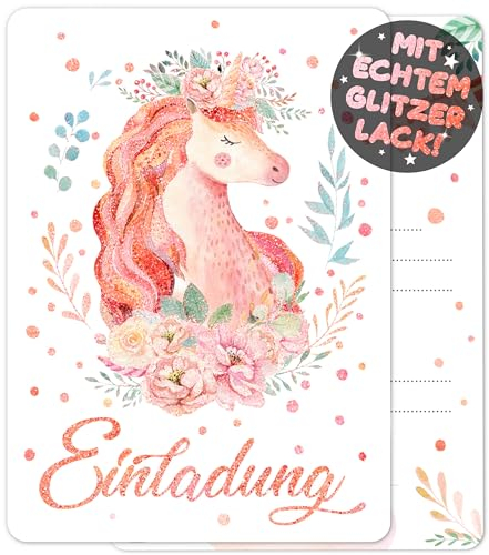 VULAVA 12x GLITZER Einhorn EINLADUNGSKARTEN KINDERGEBURTSTAG Mädchen Junge - die Regenbogen PARTY Karten sind die Einhorn EINLADUNG für Mädchen Jungen Kinder GEBURTSTAG Einladung Pferde UNICORN