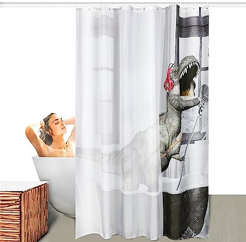 Jevina Badewannenvorhang 200x180cm Nettes Muster Duschvorhang Lustig Schimmelresistent Wasserdicht Wasserfester Duschvorhang mit 12 Duschvorhangringen (Dinosaurier)