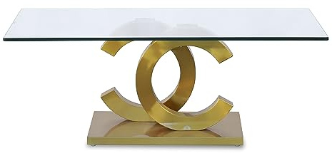 DRW Tisch, Glas und Metall, Transparent und Gold matt, 45x65x120 cm
