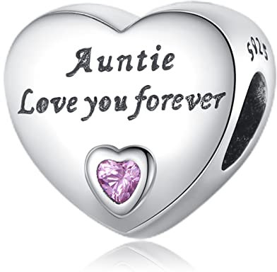 Amuefer Auntie Love Forever Charms für Armbänder 925 Sterling Silber mit Cubic Zirkonia Anhänger für Halsketten Geburtstag Weihnachten Schmuck Geschenke für Frauen Mädchen