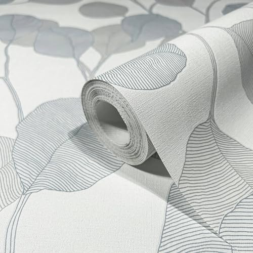 marburg Tapete Weiß Grau Blau Floral Natur Modern GZSZ für Wohnzimmer oder Schlafzimmer Made in Germany 10,05 x 0,53m