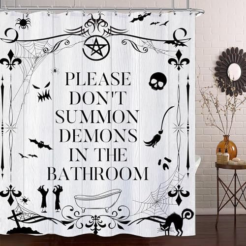 Laifzere Divertente tenda da doccia gotica con regole del WC gotiche per Halloween, streghe gotiche, per bagno, scheletro, fattoria, segno horror, tenda da doccia in tessuto per vasca da bagno, 182 x