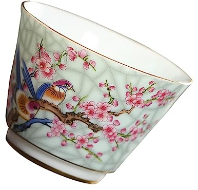 BESTonZON Taza De Té De Esmalte Taza De Té Chino De Cerámica Tazas De Té Tenmoku Taza De Sake Japonés Kung Fu Mini Taza De Té Chino Tazas Pintadas a Mano Viajar Flores a La Parrilla Asia