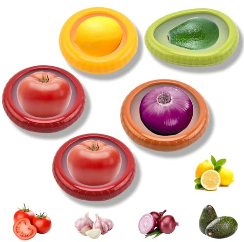 Juego de 5 Recipientes de Alimentos para Nevera, Recipientes para fruta, conservación de alimentos para guardar pimiento verde, cebolla, tomate, limón, Frutas