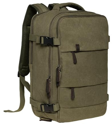 KAUKKO Canvas 40L Reiserucksack, Freundlich Handgepäck Rucksack Travel Backpack für 15,6 Zoll Laptop, Flug Genehmigt Bordgepäck Wasserabweisend Kabinenrucksack für Weekender Trip, FH12-Grün