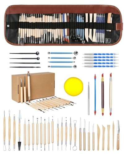 QITIUNLXY Pottery Clay Sculpting Tools,44Pcs Pottery Tools and Supplies for Professionals Kit,Double Sided Polymer Clay Tools, Ceramic Clay Tool Set with Carrying Case Bag for Beginners