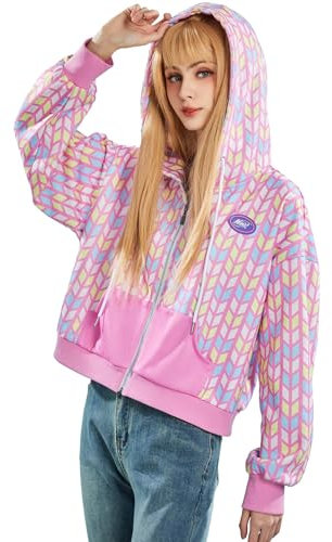 Winx Club Damen-Kapuzenpullover mit Reißverschluss, bezaubernd, langärmelig, lässig, Herbst-Sweatshirt, Rosa, Pink, XL