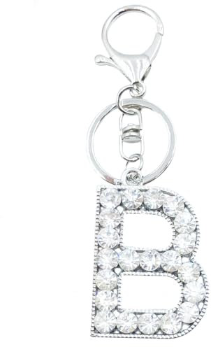 Xsclpomddy Alphabet Buchstaben Schlüsselanhänger Niedlich Schlüsselanhänger Glitzersteine Silber. Keychain für Tasche Charme,B