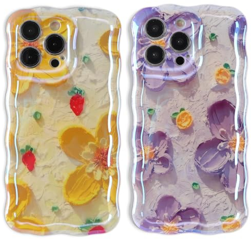 ZhuoFan 2 Packs Coque pour iPhone 11 Pro Max 6,5'', Coloré Vintage Aesthetic Fleur Bleu Housse de Protection Floral Motif Peinture Dessin Silicone TPU Antichoc Jolies Filles et Femmes pour Étui, 02