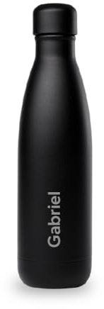 Qwetch - Bouteille Personnalisée Isotherme 500ml Noire - Gourde Nomade Inox Recyclé - 24h Froid et 12h Chaud - Etanche, Sans BPA & Réutilisable