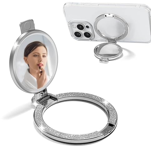 dabinzhijia Handy Ring Halterung mit Mini-Spiegel, Glitzer Fingerhalter, Handy Ringhalter, Universal Smartphone Handy Fingerhalterung, Handy Zubehör für iPhone Samsung Huawei