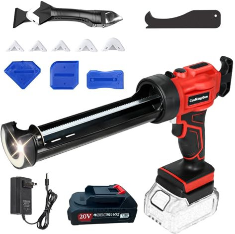 Pressa per cartucce a batteria, compatibile con pistola in silicone Makita, 18 V, con luce LED, 4 velocità, pistola per sigillatura, spatole, 10 oz / 300 ml (batterie da 2000 mAh)