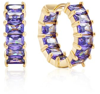 MESOVOR Creolen Ohrringe mit Zirkonia für Damen, 18 Karat Vergoldete Mehrfarbige Zirkonia-Ohrringe, Schmuck, Geschenke für Frauen und Mädchen (Lila)