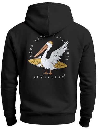 Neverless® Hoodie Backprint Pelikan Print Surfer Surfboard Rückenaufdruck Kapuzen-Pullover Männer Fashion Streetstyle