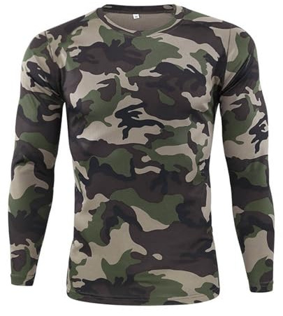 Tops Hommes Tactique Camouflage T-Shirt à Manches Longues Respirant et à Séchage Rapide Tee Shirt à Col Round pour L'Alpinisme Hauts à Coupe Régulière