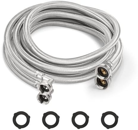 KEJJNYER 2 Pack 10 FT Stainless Steel Washing Machine Hose with 90 Degree Elbow, Burst Proof Braid Washer Hose, Hot and Cold Water Washer Supply Hoses,3/4 Fittings Washing Machine Fill Hose