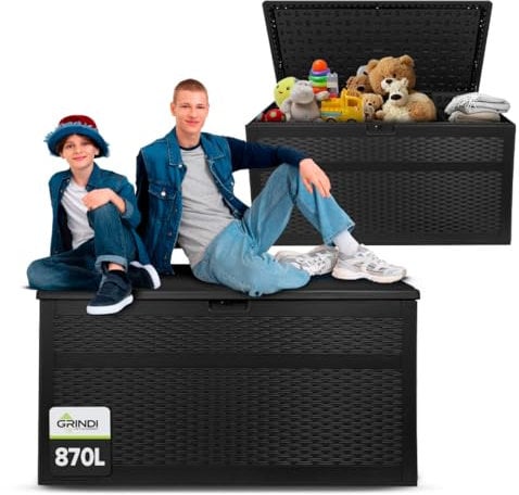 Grindi - Aufbewahrungsbox mit Deckel - Auflagenbox Rissa II - Gartenbox - Kissenbox 870 L - Outdoor Schrank - Paketbox - Sitzbank mit Stauraum - Gartenhaus - Geräteschuppen - Truhe mit Deckel