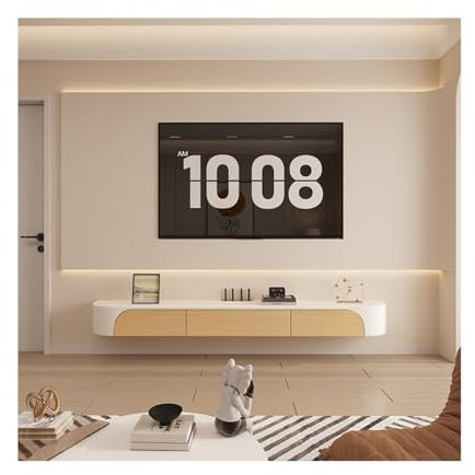 birene Wall Mounted Tv Cabinet, Modern Floating TV Stand Wall Mounted, Space-Saving Cabinet with Rounded Corners Tv Wall Cabinet(200x24x20cm)