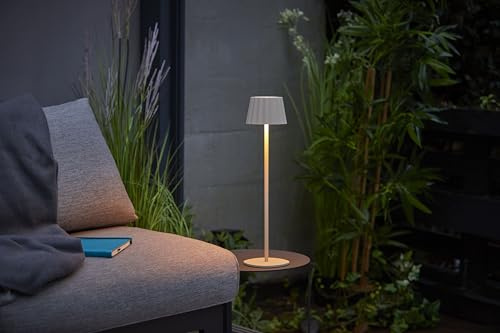 Northpoint 3in1 LED Tischlampe Flaschenleuchte max. 45cm hoch mit 3000mAh Akku 200lm warmweiß und RGB stufenlos dimmbar für Innen und Außen Plissee beige