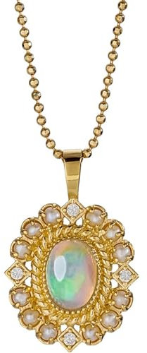Halsketten für Frauen Gold, Kette mit Anhänger 18 Karat Gelbgold Oval und Birne mit Opal Zirkonia Weiß Damen Schmuck