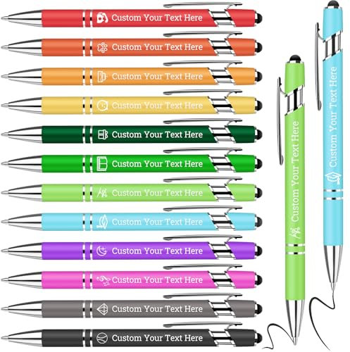 Famoum Kugelschreiber mit Gravur,Kugelschreiber Personalisiert mit Touchpen,Personalisierter Stift mit Wunschtext,Personalisierte Kulis für Büro,Schule,Schwarze Tinte