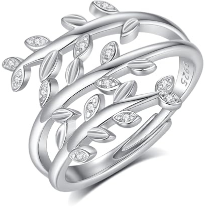 AEONSLOVE Schlange Ring Silber 925 für Damen, Lebensbaum Verstellbarer Ring für Frauen, Offener Ringe Vintage mit Blatt/Hexenknoten/Keltischer Knoten