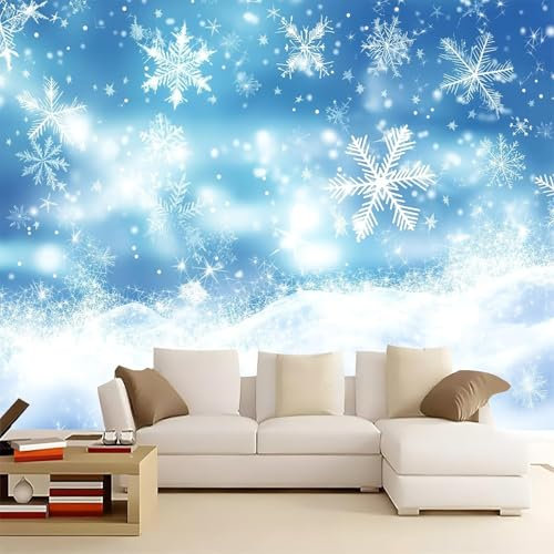 Fototapete Selbstklebend Schneeflocke 3D Effekt Foto Tapete Moderner Winter 350x250 cm Seidenstoff Wandtapete Wohnzimmer Schlafzimmer Bildtapete für Wand Deko A-3429