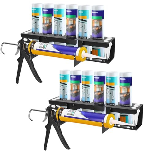 Silicone Tube Holder Storage, Wall Mount Caulking Gun Holder, 6-Tube Metal Organiser, Van Tool Storage Accessory (2)
