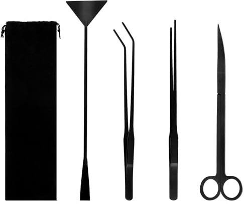 Ensemble d'outils de terrarium 4 en 1 pour aquarium - Kit de démarrage antirouille pour plantes aquatiques en acier inoxydable - Longue pince à épiler - Ciseaux et spatules - Pour nettoyer les plantes