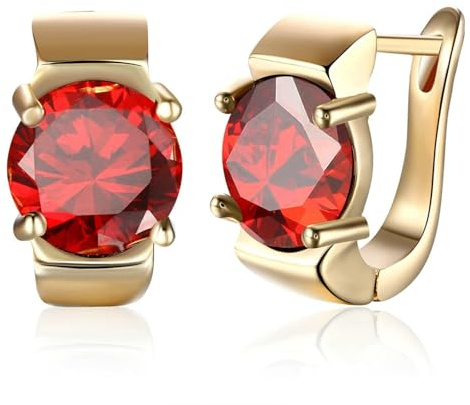 AMDXD Damen Ohrstecker Gelbgold Au375 9 Karat, Klassiker Creolen mit Labor Erstellt Rubin Rot, 9K Gold Ohrstecker Nickelfrei Echt Gold Schmuck