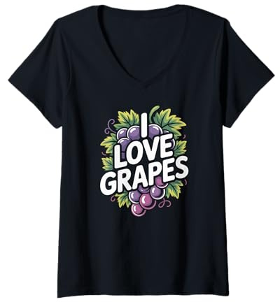 Womens I Love Grapes Grape Lover Fruit Vine Vineyard V-Neck T-Shirt