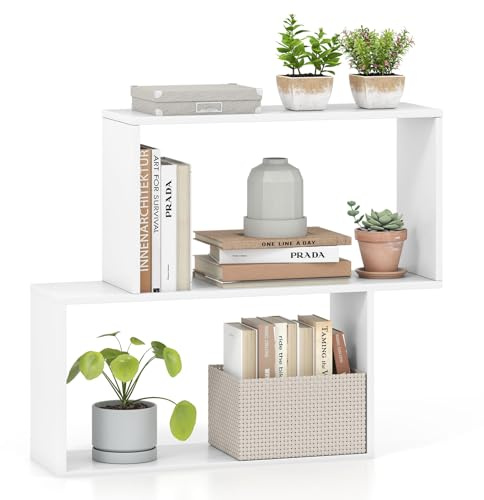 COSTWAY 3-stöckiges Bücherregal, freistehendes Holzregal mit 2 würfelförmigen Fächern, geometrisches Aufbewahrungsregal, Display-Regal für Wohnzimmer, Arbeitszimmer, Büro (Weiß)