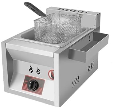 Elektrische Fritteuse aus Edelstahl, Pommes-Frites-Fritteuse, Doppelöltank 6/15/17 l mit Deckel Sicherheit Einfache Reinigung(6L single cylinder)