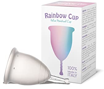 Rainbow Cup, Coppetta Mestruale Made in Italy in Silicone Medicale Senza Lattice e Additivi, Comoda, Ecologica, Sicura, in più Varianti, Coppetta Mestruale Morbida, Trasparente, Taglia 1