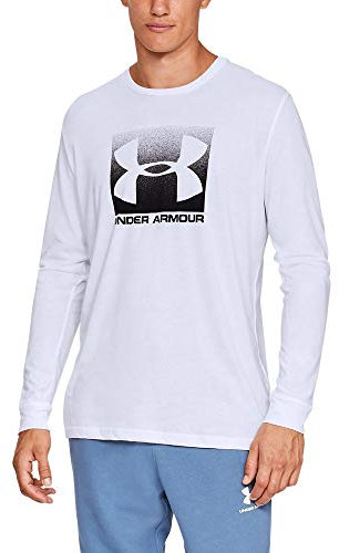 Under Armour BOXED SPORTSTYLE LS, Long-sleeved and breathable sports t-shirt, soft and quick drying gym clothes for men Men, White (White / Black), S