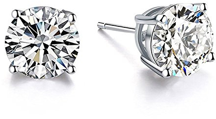 18K White Gold Plated Hypoallergenic CZ Studs Earrings, 925 Sterling Silver Cubic Zirconia Earrings, Simulated Diamond Stud Earrings Jewellery for Her Women (6mm White Gold Plated)