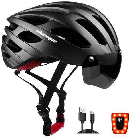 KINGLEAD Fahrradhelme für Damen und Herren,MTB Fahrradhelm mit magnetischer Brille und wiederaufladbarem USB-Licht, Verstellbarer Mountainbike-Rennhelm mit Reflexstreifen, 57-62cm