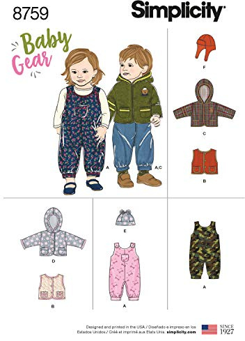 Simplicity 8759Pattern 8759 Babies Sportswear, Paper, White, A (XXS-XS-S-M-L)