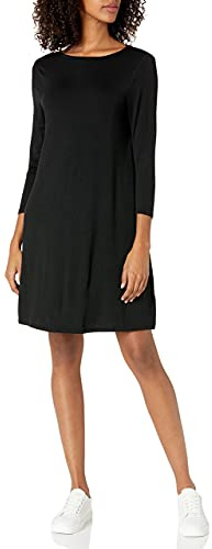 Amazon Essentials Women's 3/4 Sleeve Boat-Neck Dress (Available in Plus Size), Black, M