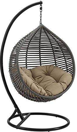 Modway Garner Outdoor Patio Wicker Rattan Teardrop Swing Chair in Gray Mocha