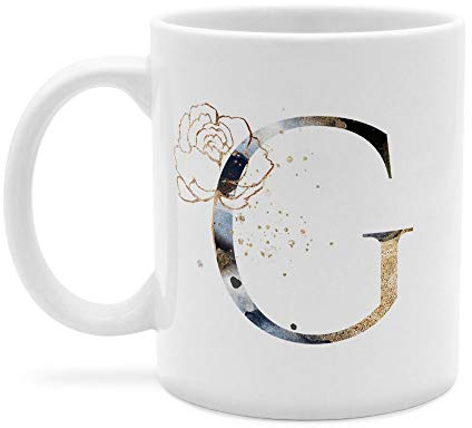printplanet - Tasse mit Buchstabe: G - Kaffeebecher, Mug, Becher, Kaffeetasse, Beidseitiger Druck - Farbe Weiß