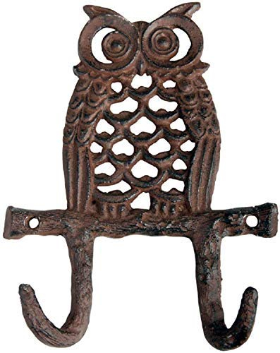 linoows Wandhaken Eule, Doppelhaken, Garderobenhaken, Haken, Schlüsselhaken Gusseisen