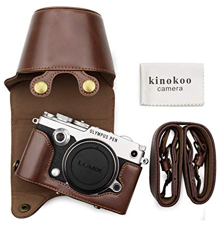 kinokoo Olympus Pen-F, custodia protettiva in pelle PU per Olympus Pen F con obiettivo da 14 – 42 mm, borsa per fotocamera con tracolla e custodia, Caff, Retro