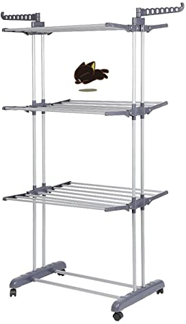 JEOBEST Etendoir à Linge Pliable, Séchoir à vêtements Mobile, étendoir Ailes latérales (Gris)