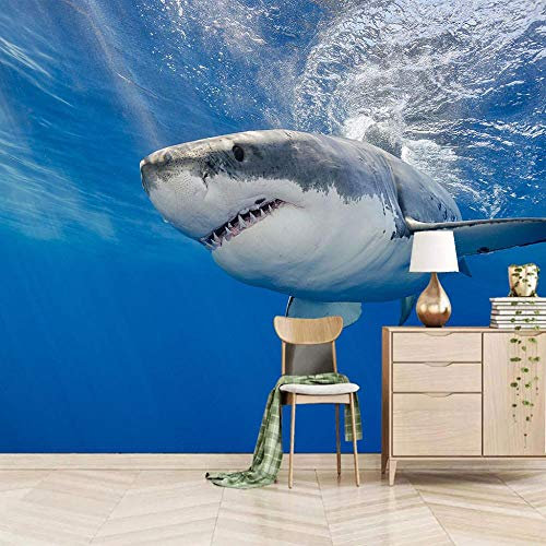 Murale Salon 250X175 Cm Requin Blanc Cassé Animal 3D Papier Peint Mural Poster Enfant Chambre Garcon Fille Ado Décoration De La Maison Intissé Photo Poster Peinture Murale
