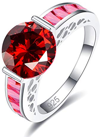 YAZILIND S925 Sterling Silber Hochzeit Verlobungsversprechen Ring Runde Rot Zirkonia CZ Schmuck Frauen Geschenk 20.7