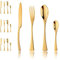 Buyer Star 16-teiliges Besteck-Set, strapazierfähiges Edelstahl, mit Messer, Löffel, Gabeln, Service für 4, spülmaschinenfest (goldfarben)