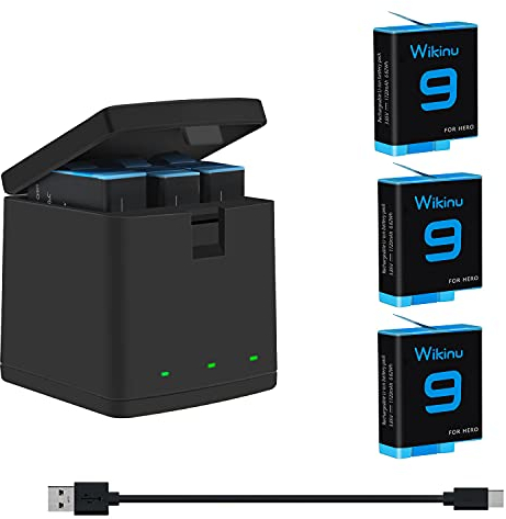 Wikinu 3-Pack Hero 9/10/11 Replacement Batteries and 3-Port USB Storage Quick Charger, Fully Compatible with GoPro Hero 9/10/11 Black AHDBT-901, Charger + 3 Batteries