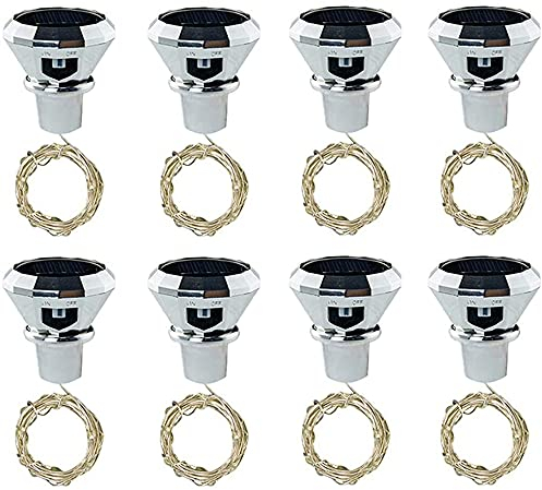 Toifucos Solar Wine Bottle Cork Lights, 8 Pack 20 LEDs Solar String Fairy Lights Outdoor Waterproof Solar Diamond Bottle Lights for Wedding Holiday Garden Patio Pathway Outdoor Decor (Warm White)