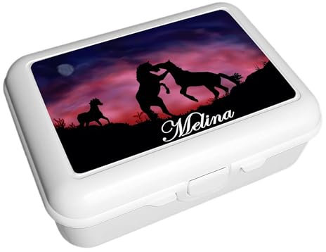 CreaDesign, Kinder Brotdose, Lunchbox, Vesperbox weiß mit Fächern Einsatz, ideal für Kita, Kindergarten und Schule, Pferde, 13,9 x 19 x 7 cm, Volumen 1 Liter